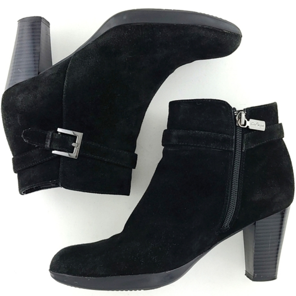 College Aqua Protect Waterproof Black Suede Ankle Boots Buckle Side Zip  Size 8M